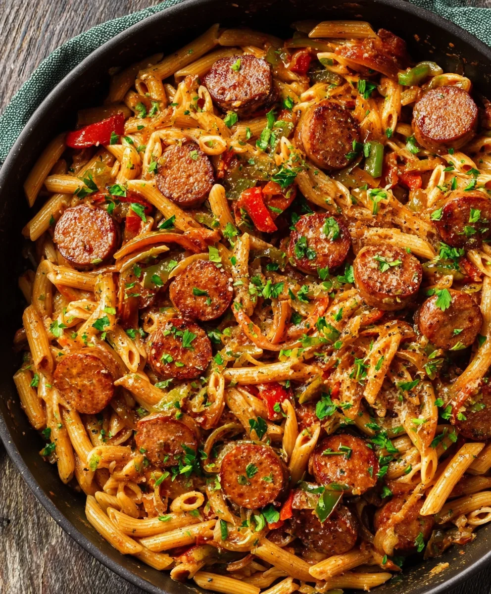 Pâtes Crémeuses Saucisse de Boeuf Cajun: Recette Facile