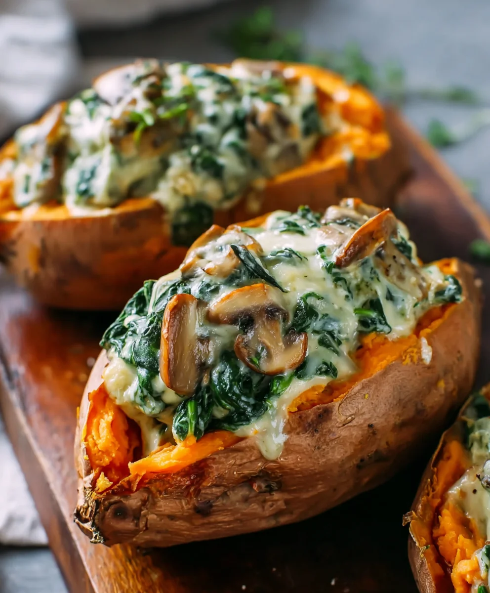 Patates Douces Farcies Champignons & Épinards Crémeux