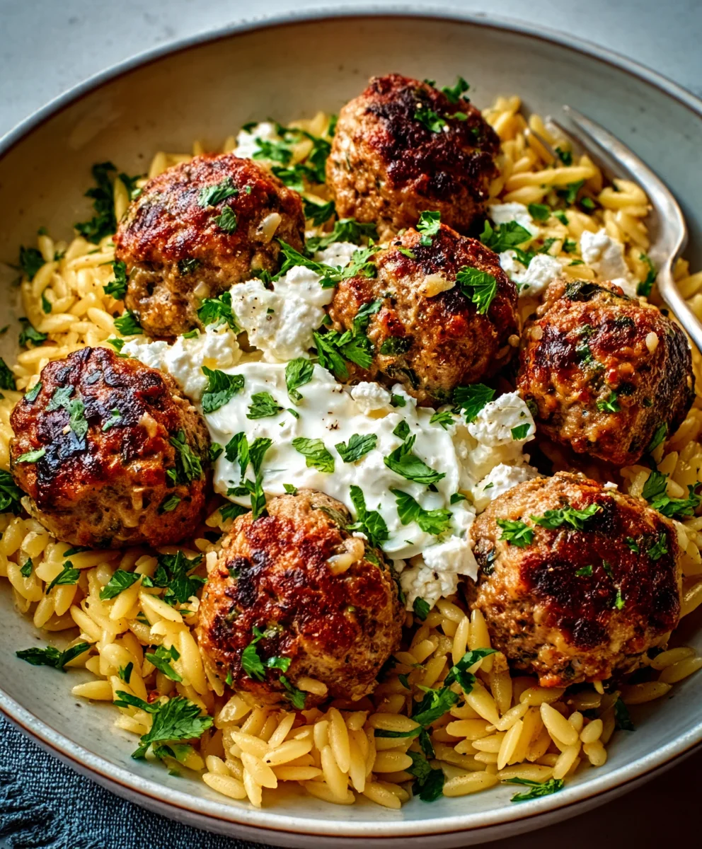 Boulettes Boeuf Grecques & Orzo Citronné, Crème Feta