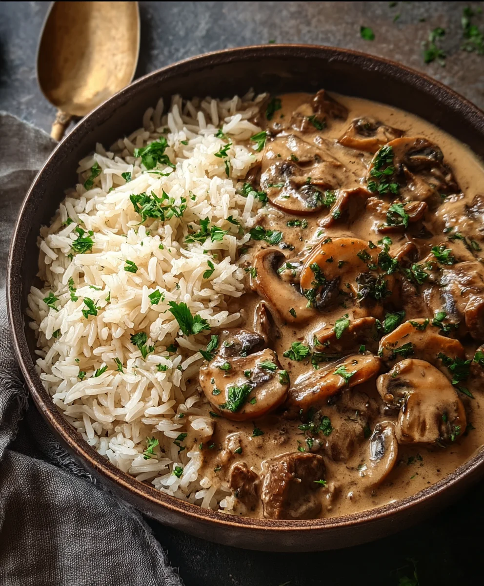 Bœuf Stroganoff Champignons & Riz Complet Facile